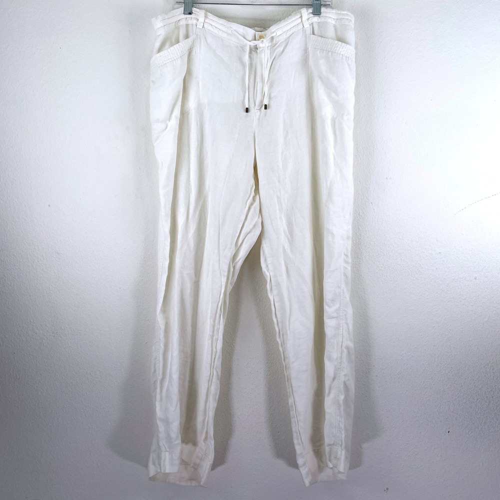 Lauren Ralph Lauren White 100% Linen Pants Womens 18 Plus Size Coastal Hamptons